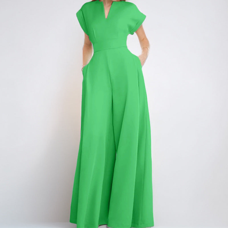 Eleganter Damen-Overall mit weitem Bein und Schalkragen, Größe