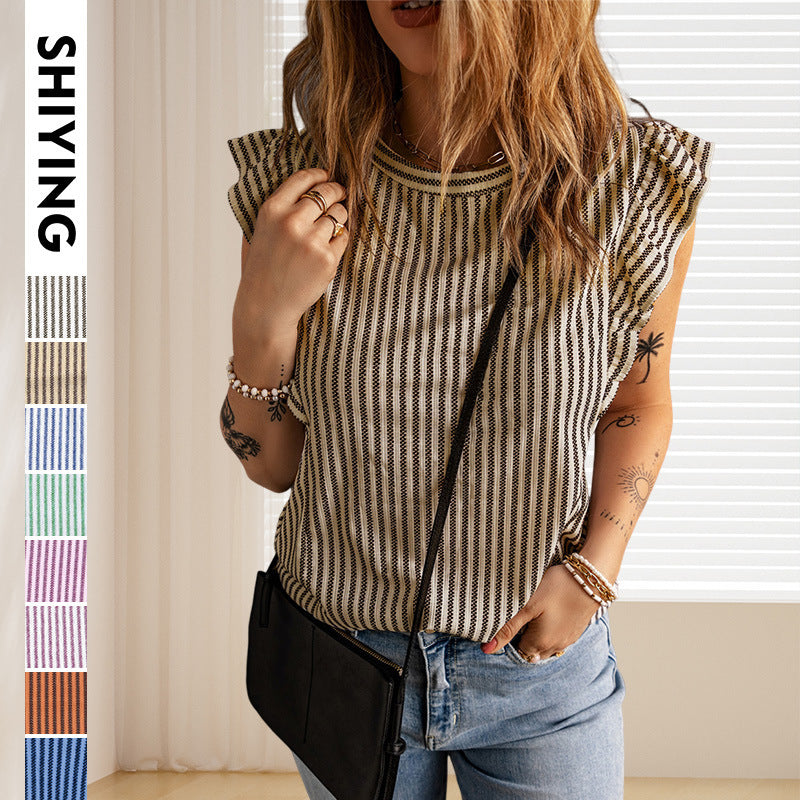 Damen-Top mit Rüschendetails und Streifenmuster, Größe