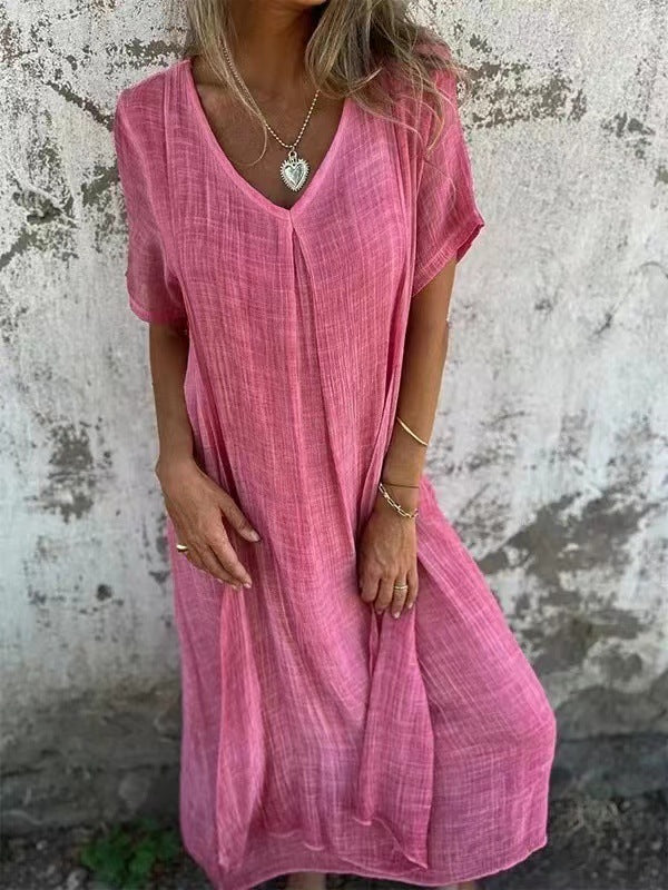 Valenzora | Cotton Linen V-Neck Dress