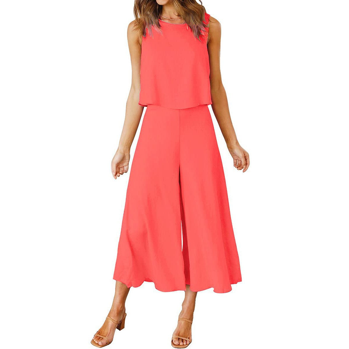 Luftiger Damen-Jumpsuit mit weitem Bein und ärmellosem Design, Größe S