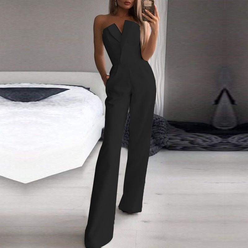 Valenzora | Asymmetrical lapel mid-waist commuter jumpsuit