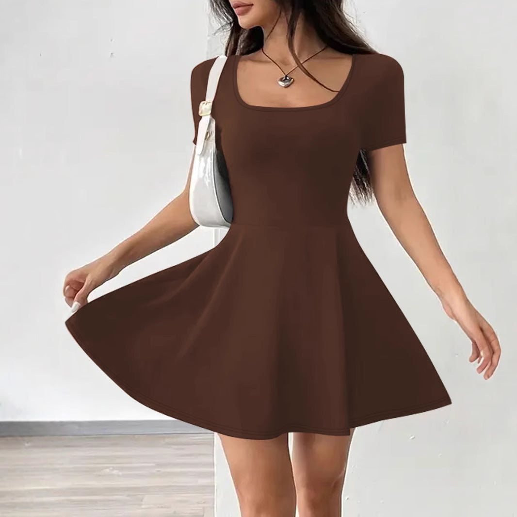 Women's A-line Dress with Round Neckline Drune