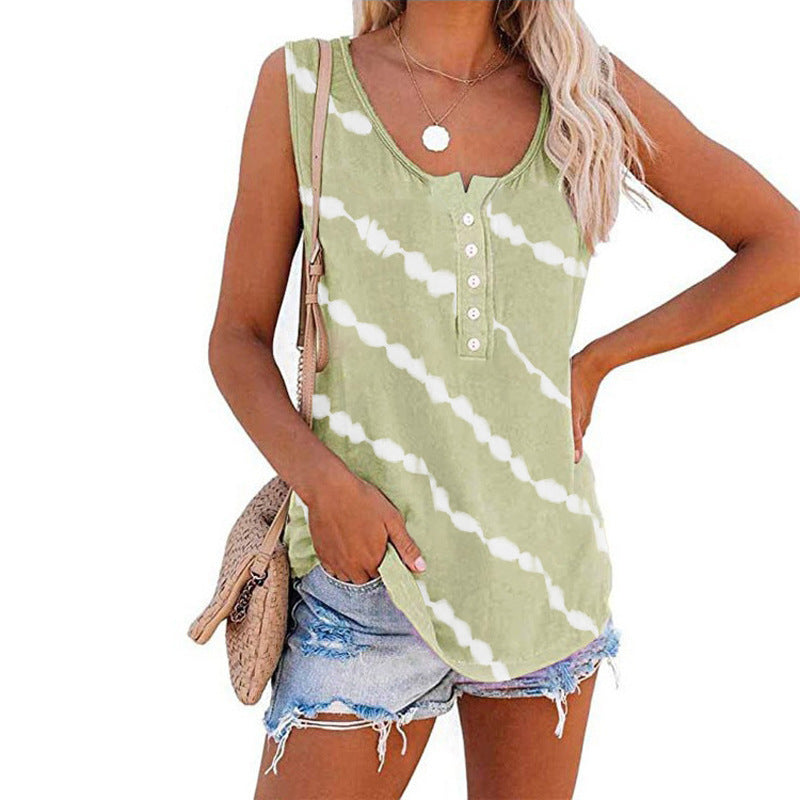 Ärmelloses Damen-Top mit Knopfleiste und modernem Batikmuster, Größe