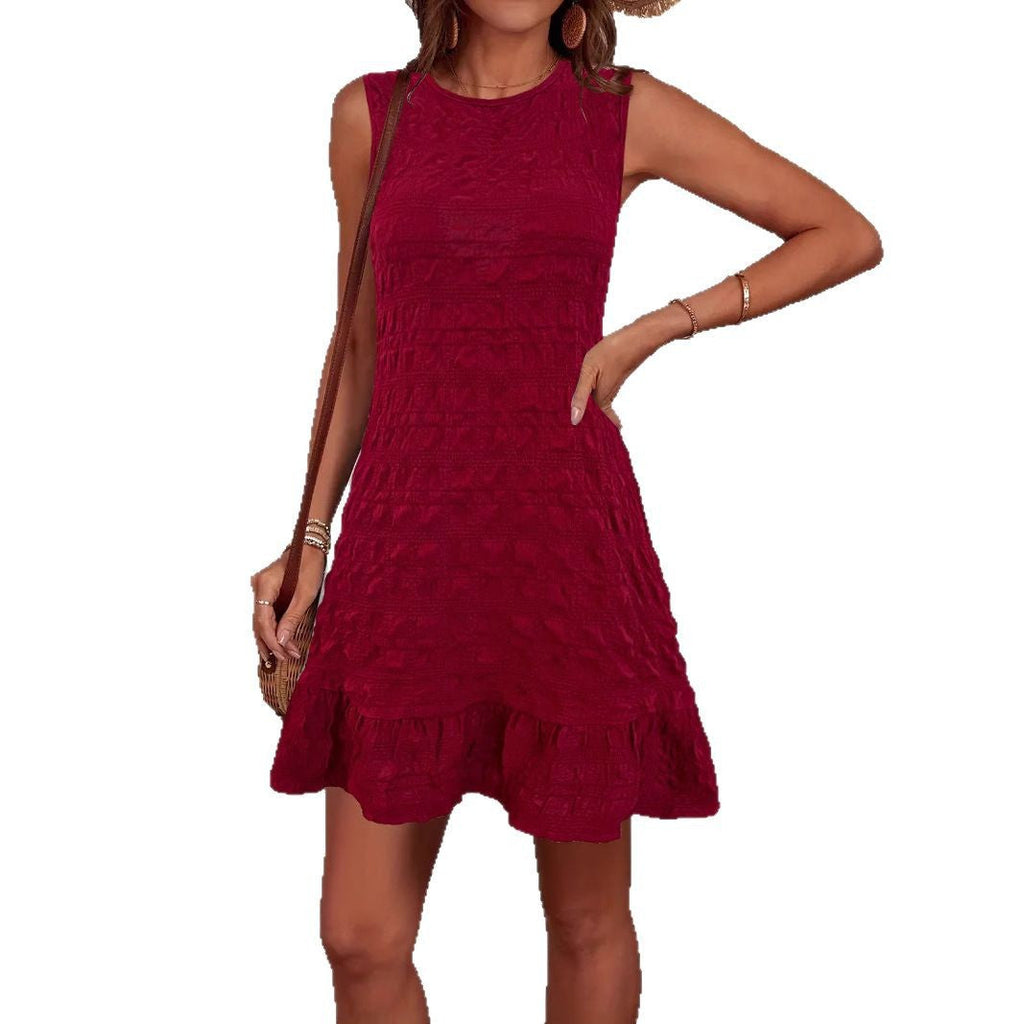 Damen ärmelloses Sommerkleid aus strukturiertem Material mit frischem Saum DRUNE