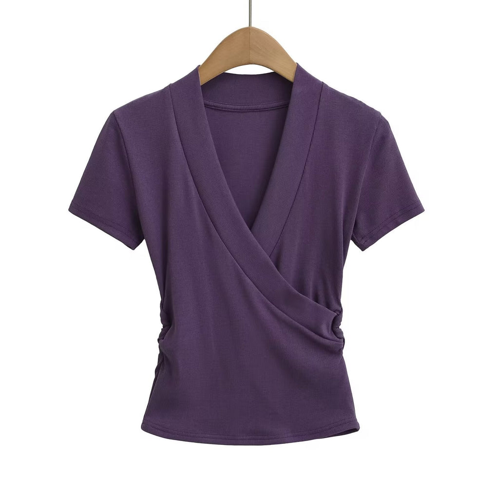 Women's wrap top with elegant V-neck and figure-flattering cut, size