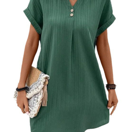 Damenkurzarmkleid mit Knopfleiste und feinem Längsstreifenmuster, Gr.