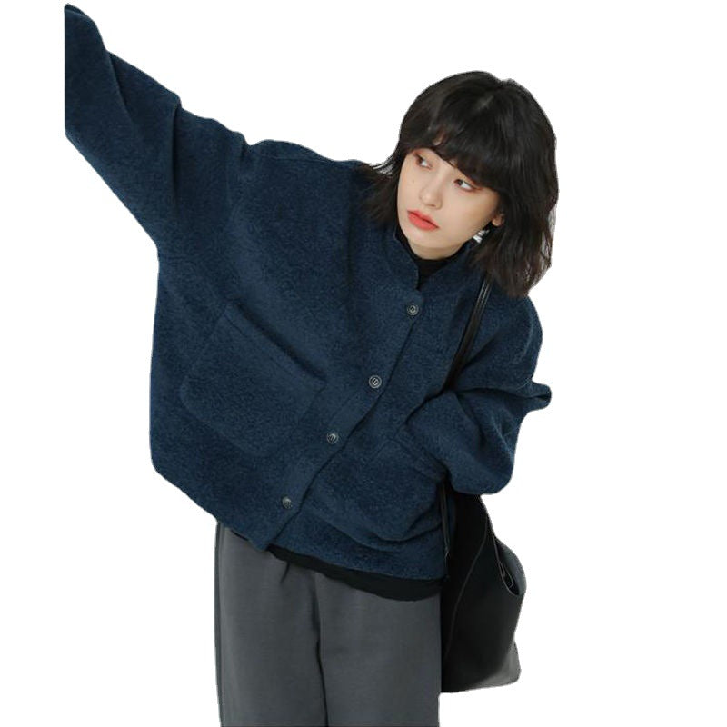 Valenzora lässige Langarmjacke in Blau mit Taschen
