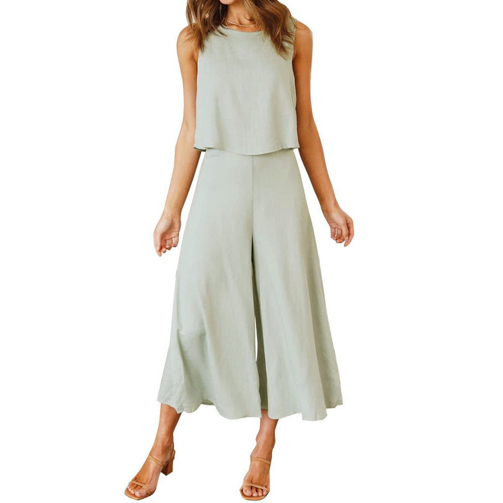 Luftiger Damen-Jumpsuit mit weitem Bein und ärmellosem Design, Größe S