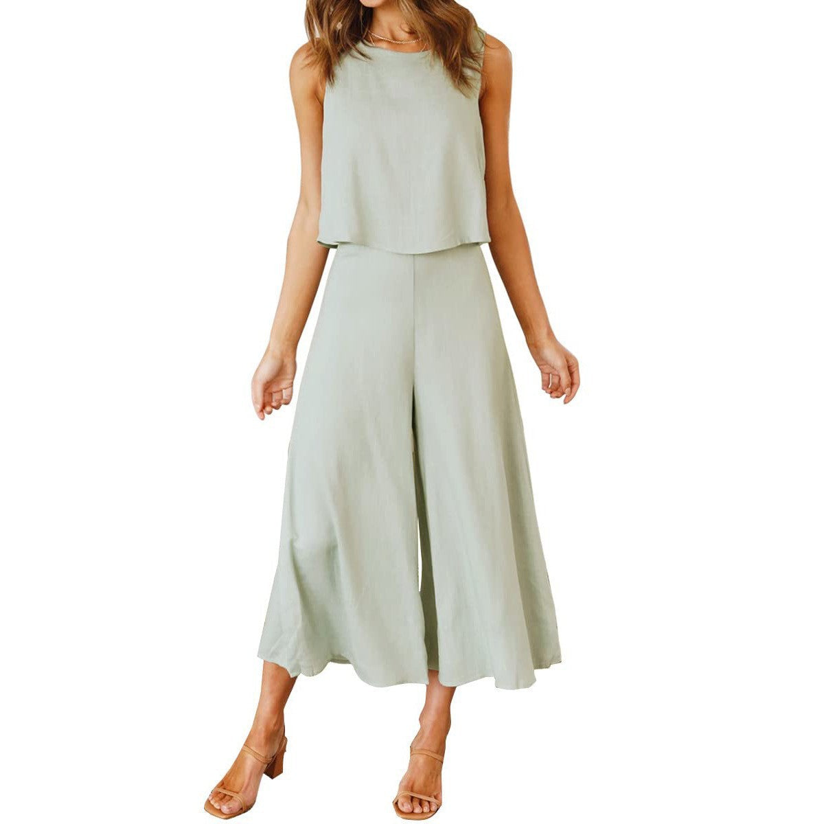Luftiger Damen-Jumpsuit mit weitem Bein und ärmellosem Design, Größe S
