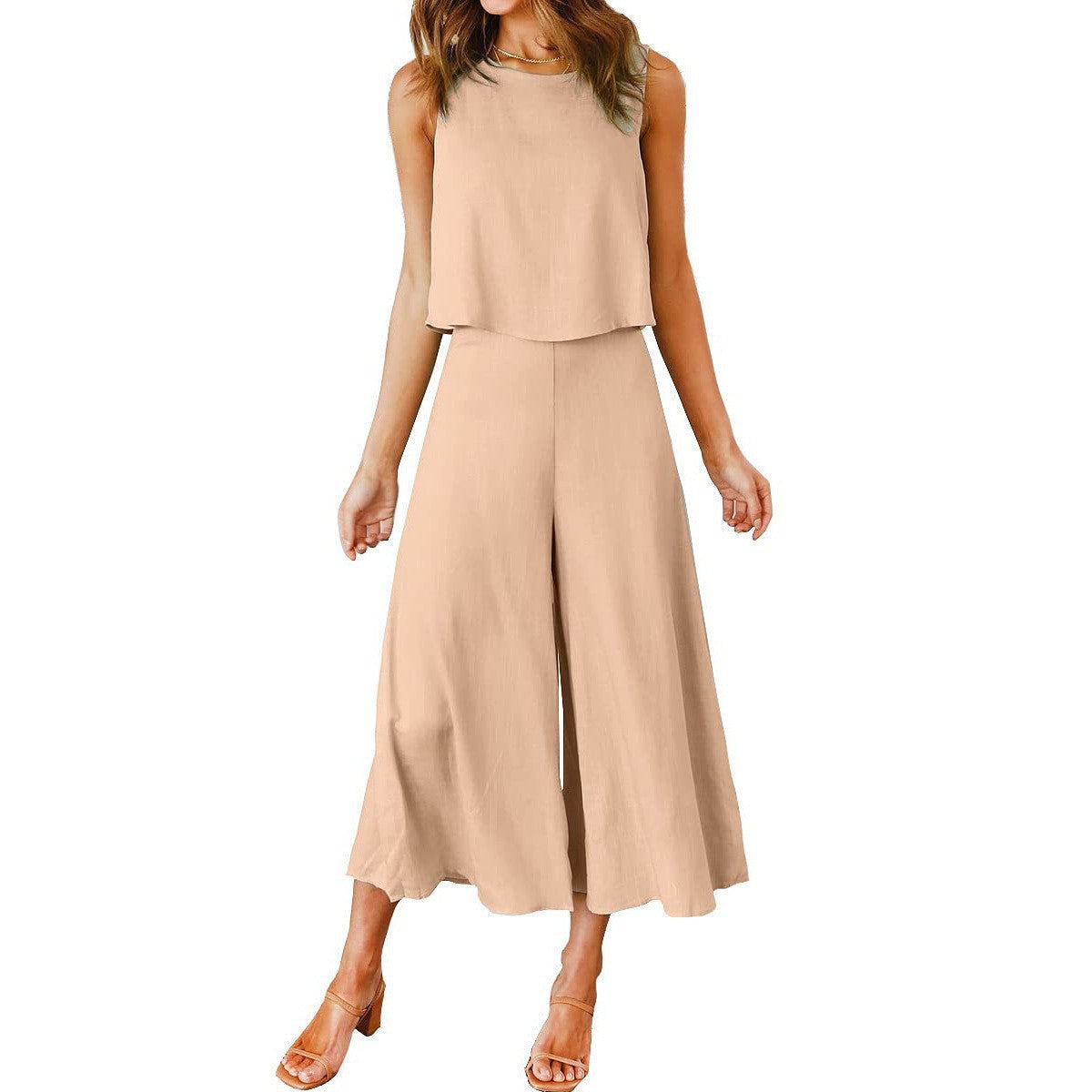 Luftiger Damen-Jumpsuit mit weitem Bein und ärmellosem Design, Größe S