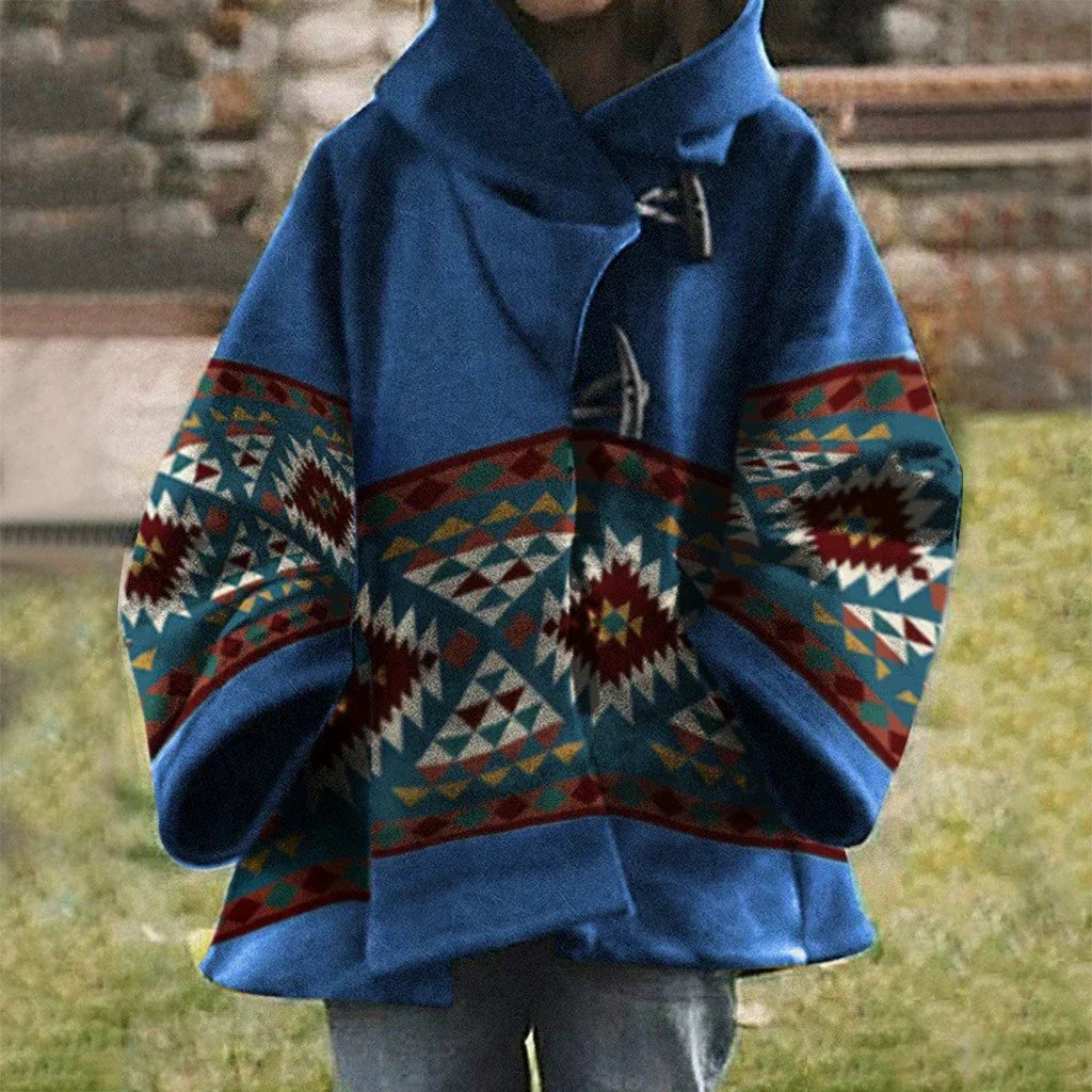 Valenzora | Women's Coats Multicolored Printed Long-Sleeved Wool Hooded Coats