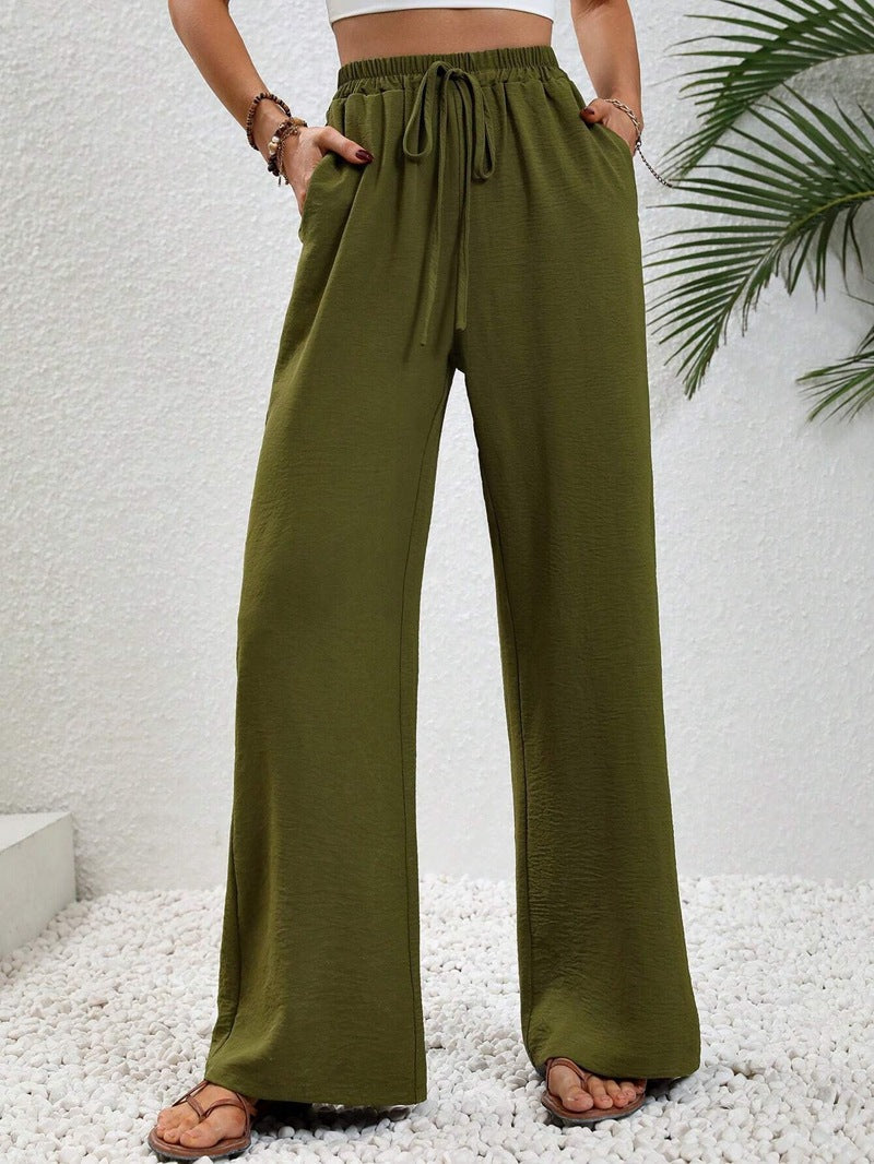 Women's elegant wide-leg trousers made from a lightweight cotton blend with elasticated waistband, size [size missing]