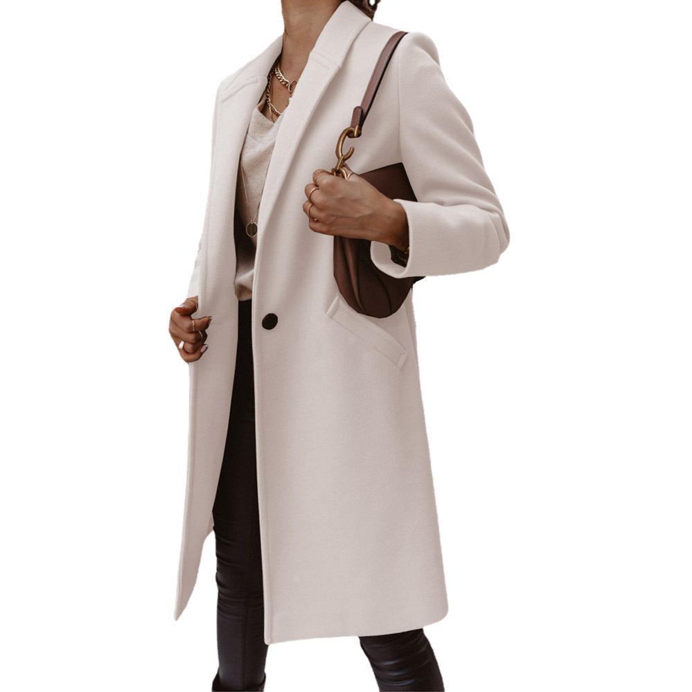 Women's wool coat with elegant lapel and timeless cut, size