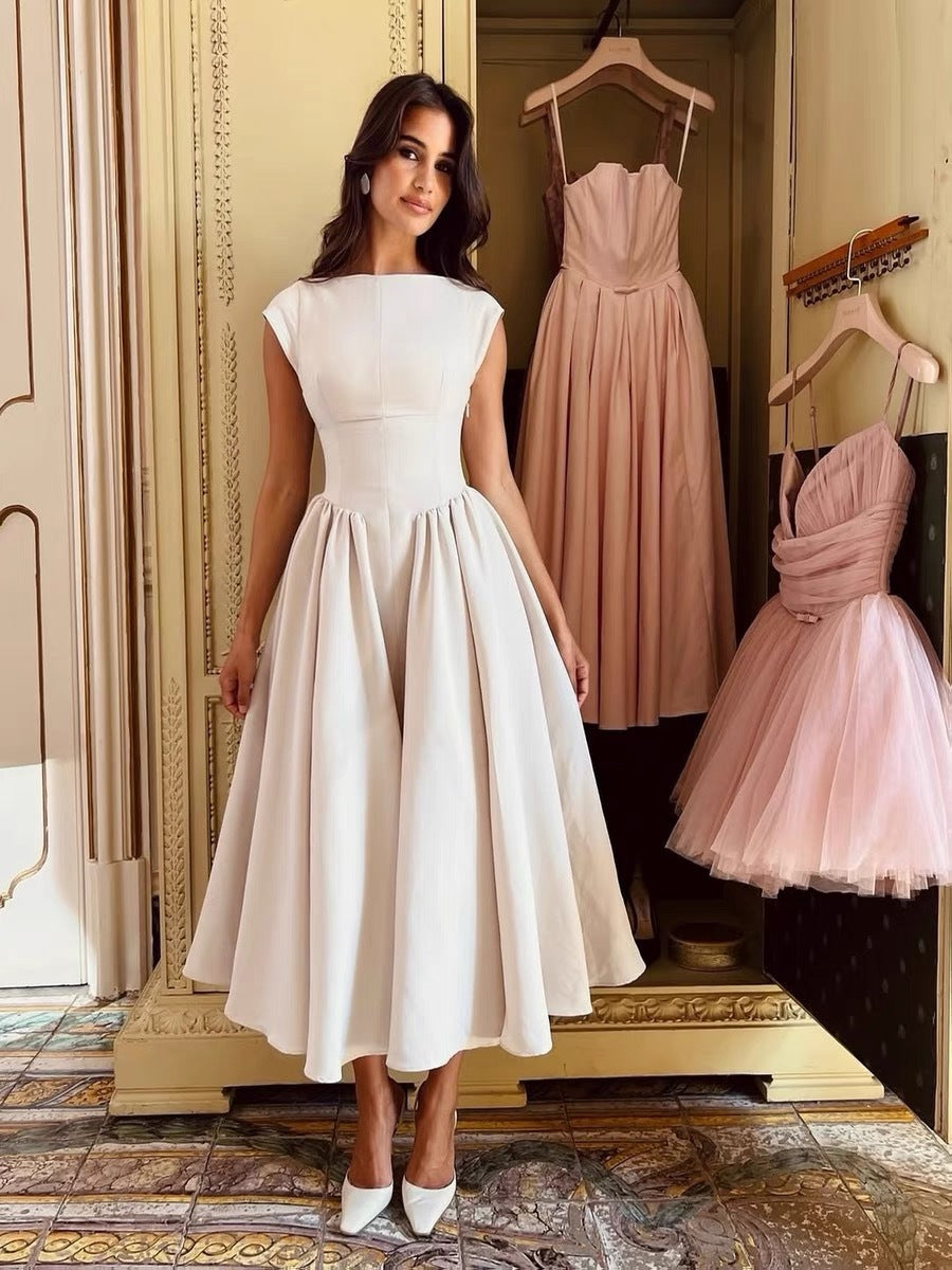 Women's A-line dress with elegant bustier top and swing skirt, size