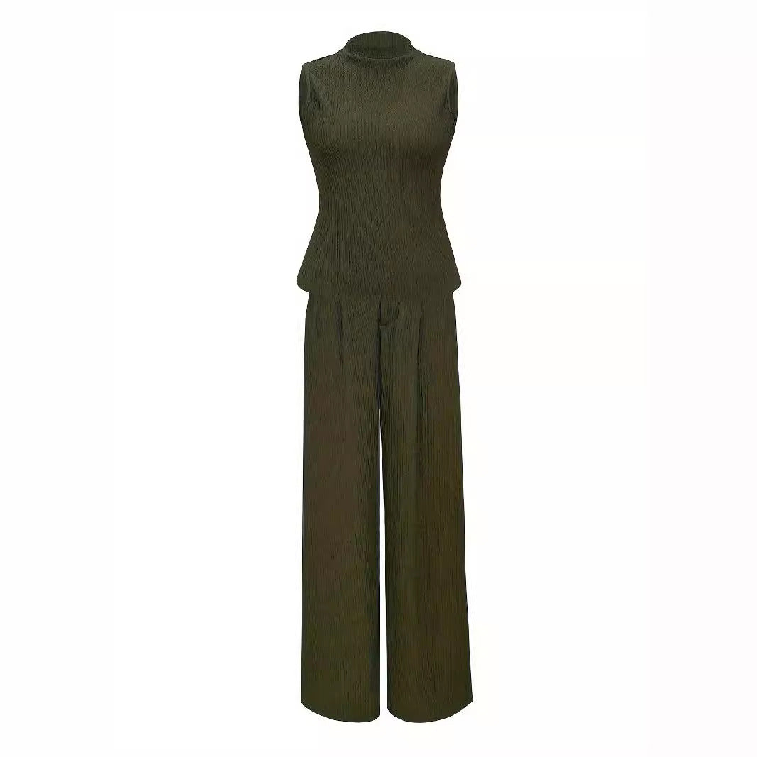 Women's elegant jumpsuit with high collar and wide leg, size