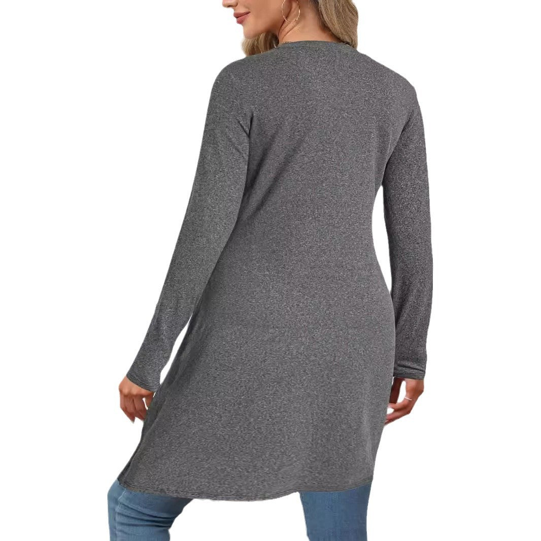 Damen asymmetrisches Longtunikatoberteil mit raffiniertem Wickeldesign, Größe Valenzora