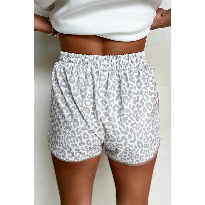 Women's casual shorts with a fashionable leopard print and elastic waistband, size S
