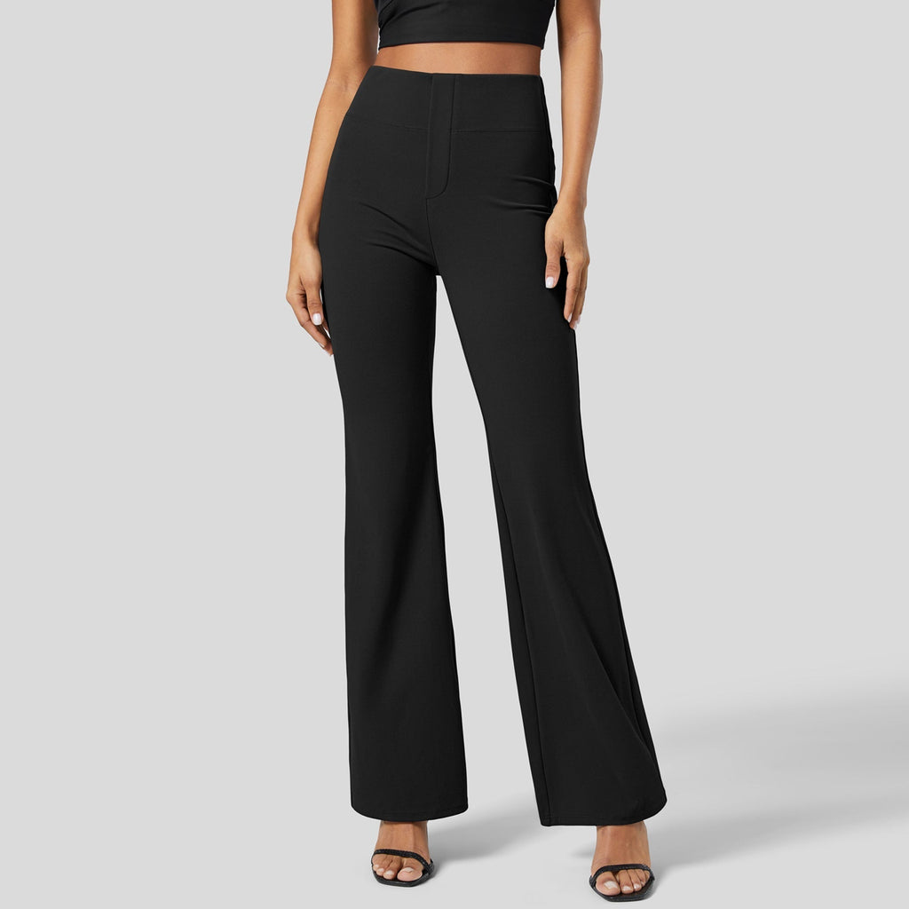 High-Waist-Damenhose mit ausgestelltem Bein, Gummizugbund und figurschmeichelndem Design, Größe S