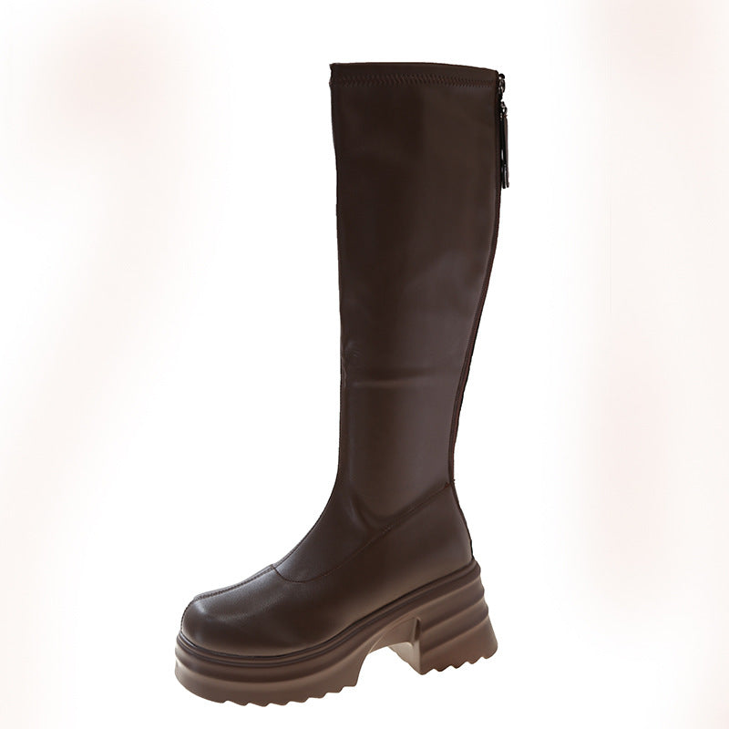 Damen modische Stretch-Stiefel mit dicker Plateau-Sohle, Größe S