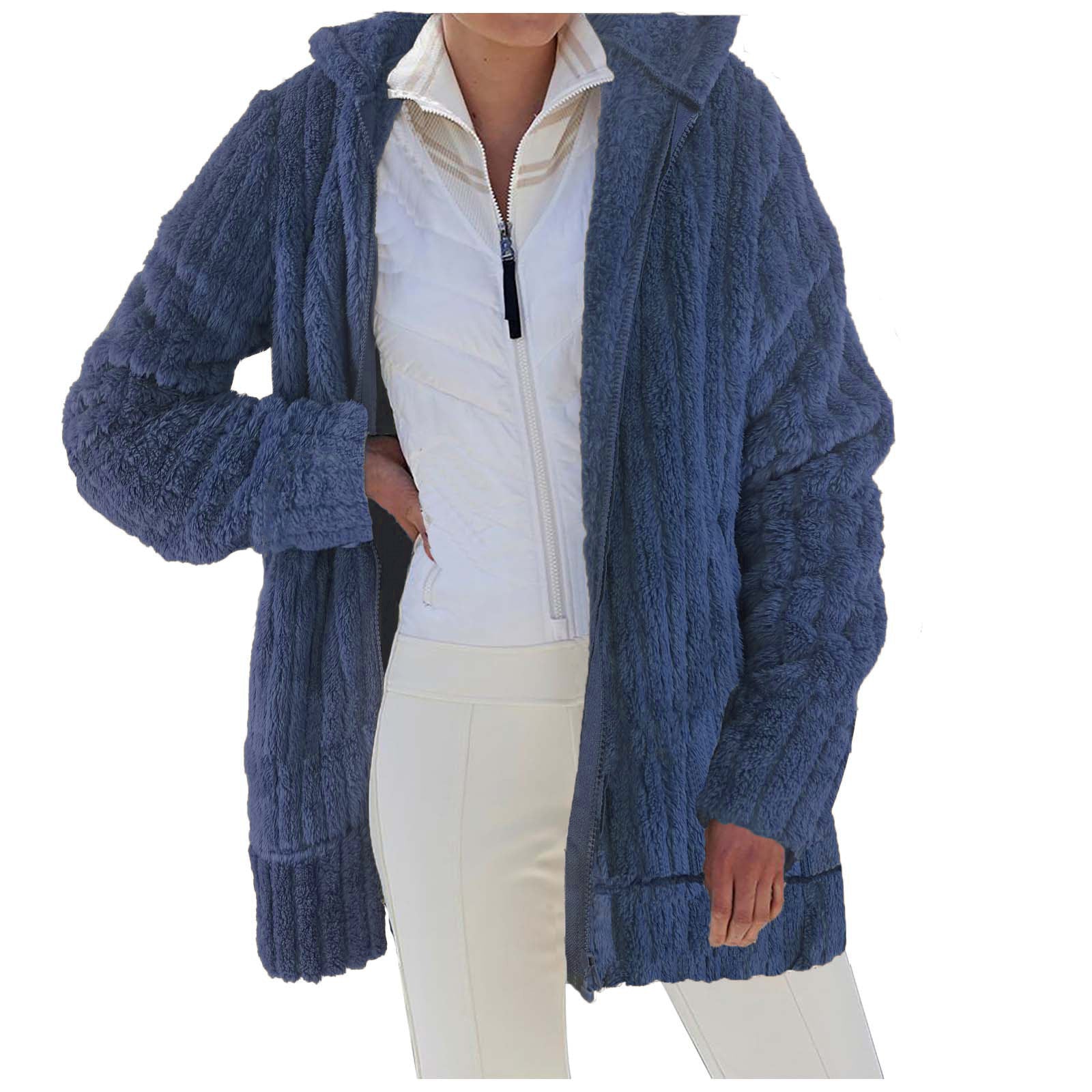 Women's cozy jacket with soft, textured material and high collar, size [size missing]