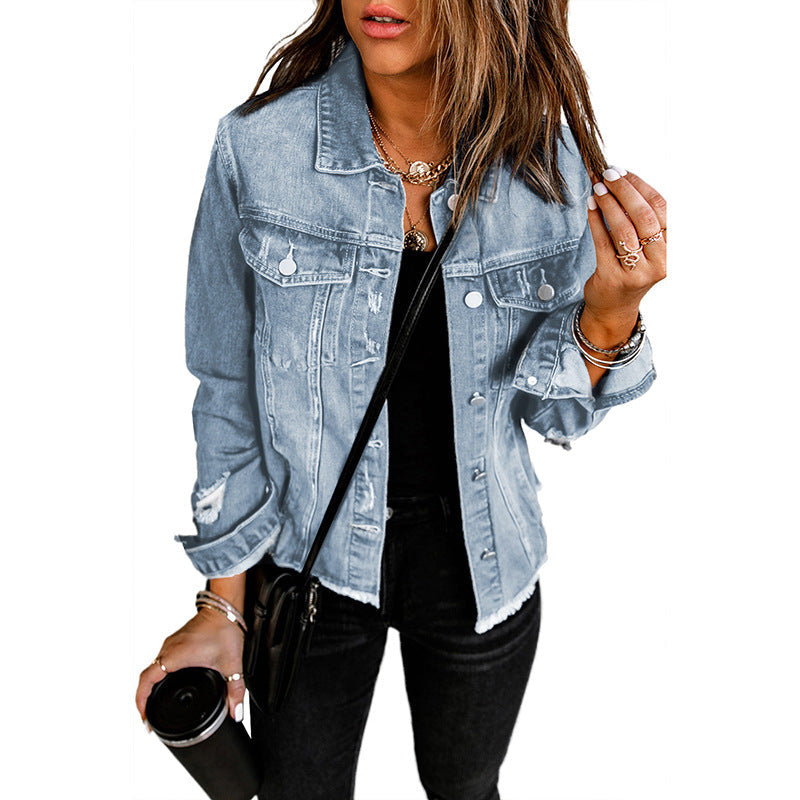 Damen-Jeansjacke mit entspannter Passform und funktionellen Taschen, Größe