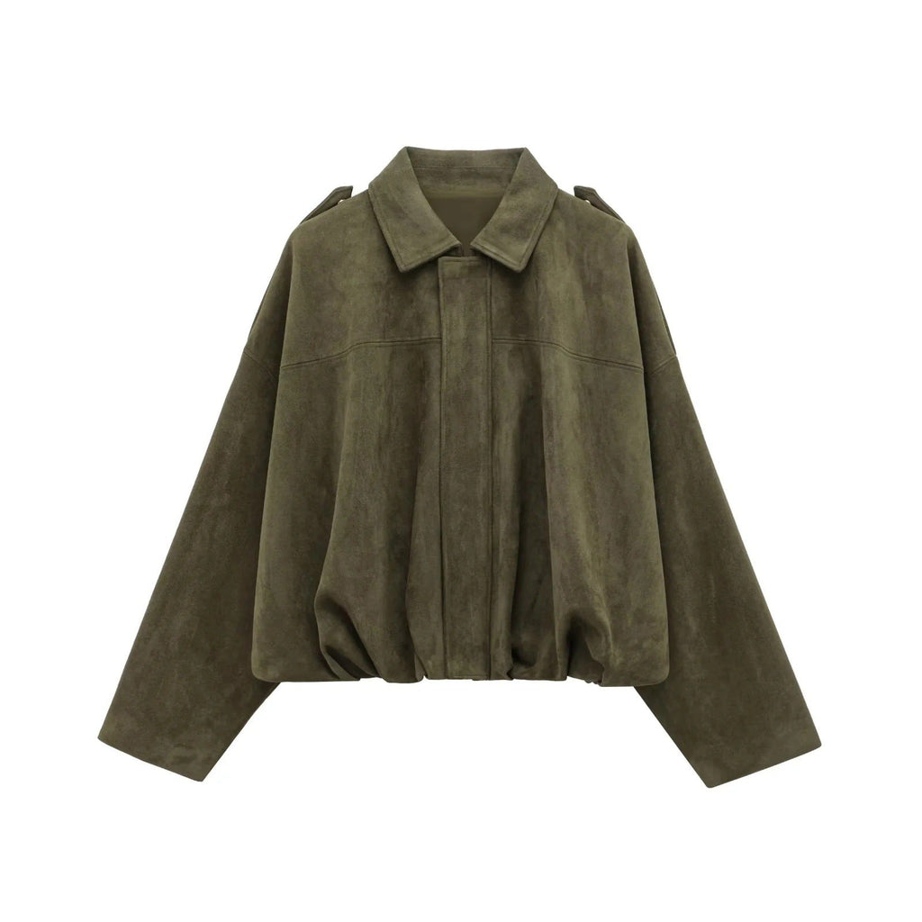 Women's casual bomber jacket with three-dimensional effect and high collar, size S