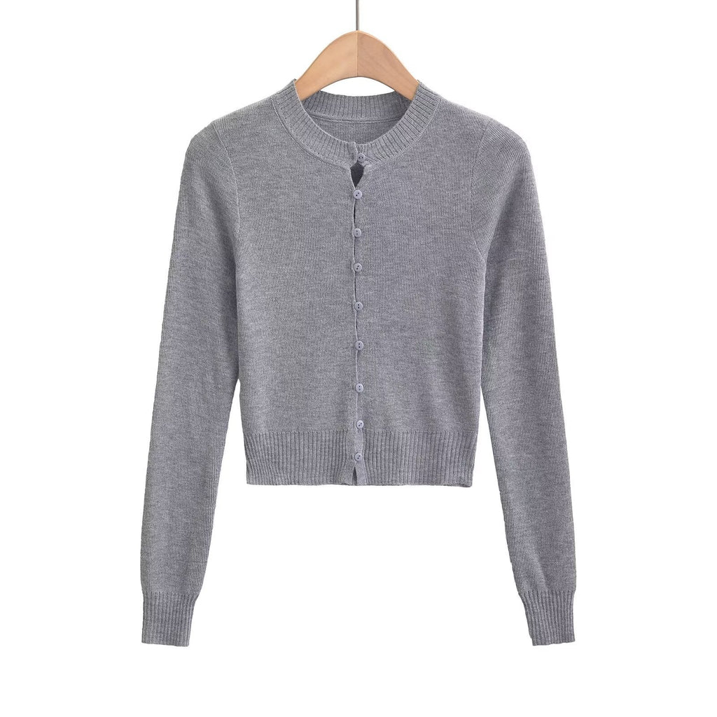Women's cardigan with a fashionable round neckline and elegant button placket, size S