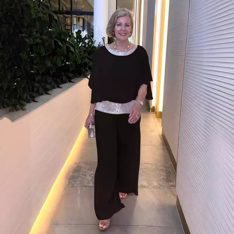 Women's elegant jumpsuit with shimmering waistband, size