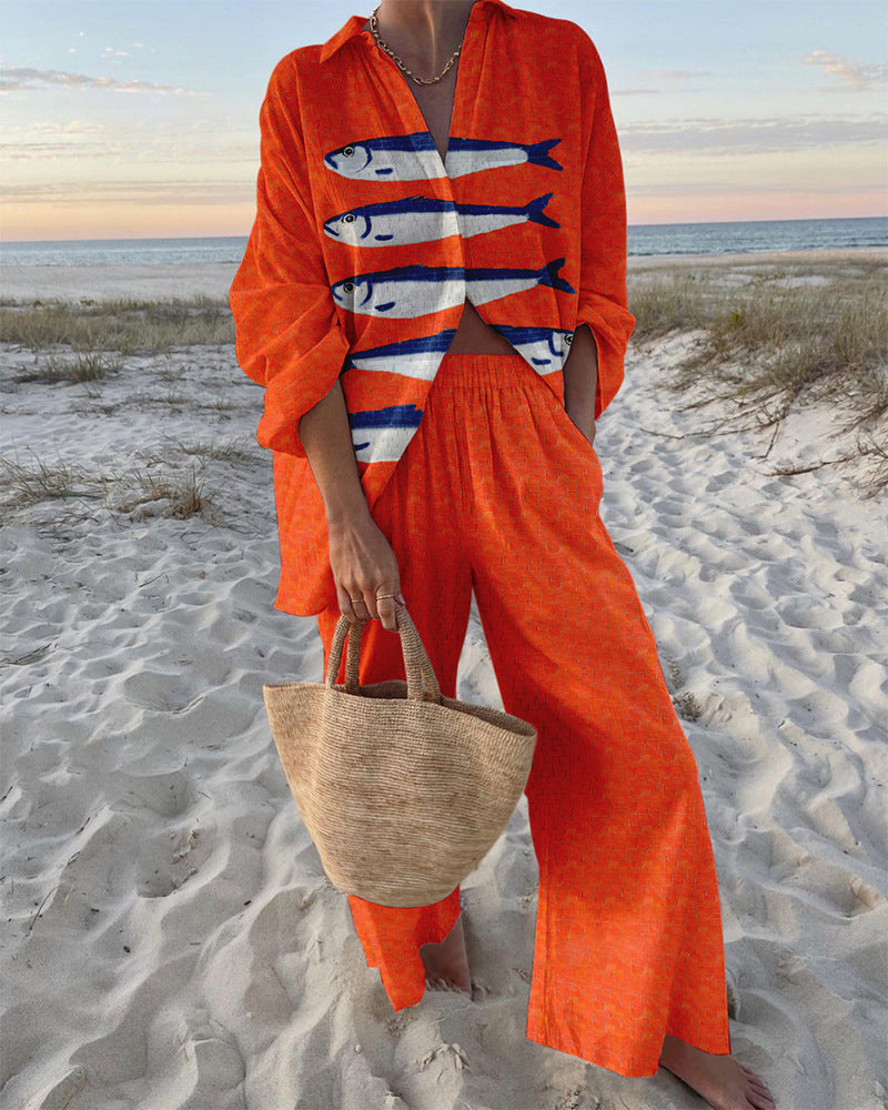 Women's casual set with striped top and wide-leg trousers, size Valenzora