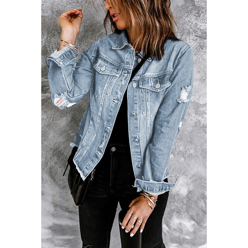 Damen-Jeansjacke mit entspannter Passform und funktionellen Taschen, Größe