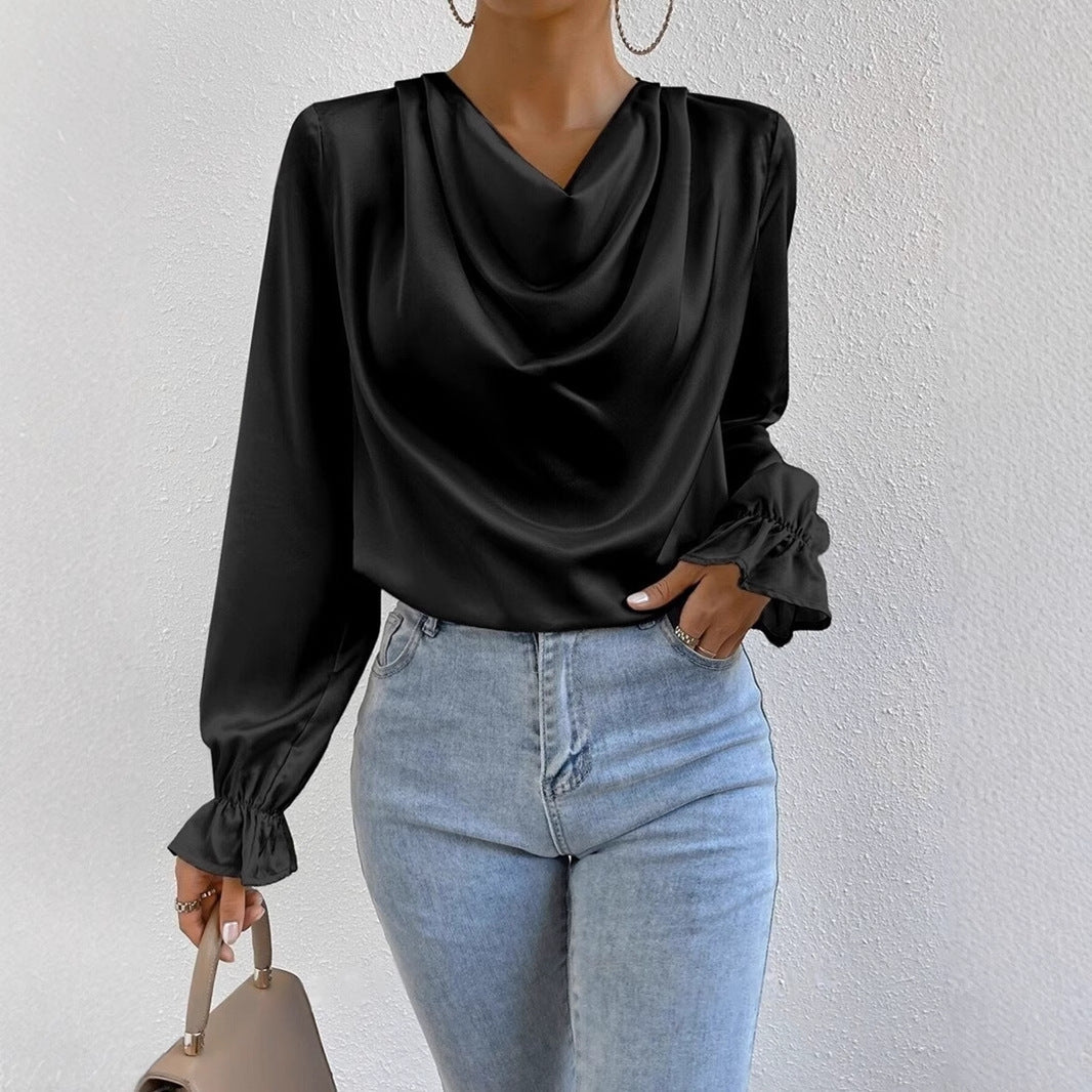 Valenzora | Satin Long Sleeve Blouse Top