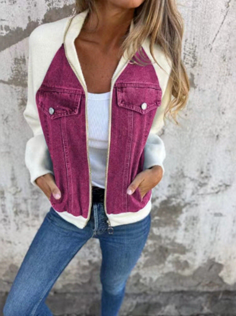 Damen-Jeansjacke mit kontrastierenden Ärmeln und praktischen Taschen, Größe S