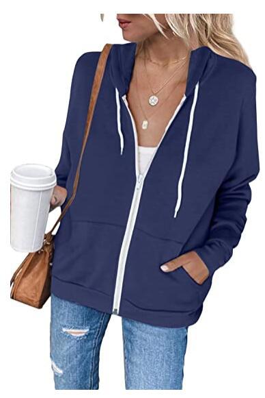 Women's casual hooded sweatshirt with full-length zipper and practical pockets, size S