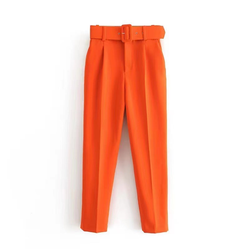 Women's wide-leg high-waisted trousers with a stylish belt, size