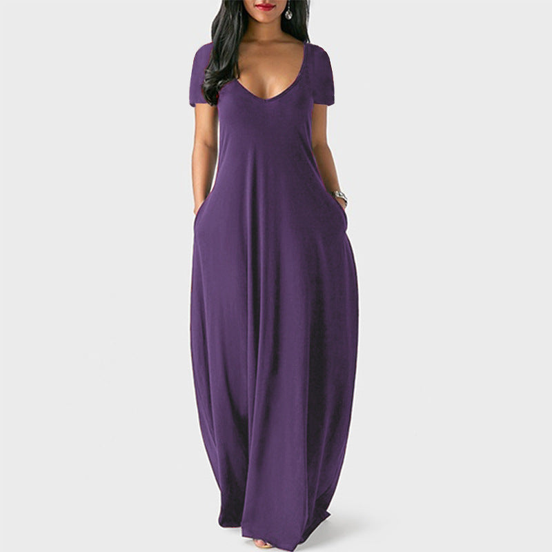 Valenzora | U-neck short sleeve loose fit maxi dress