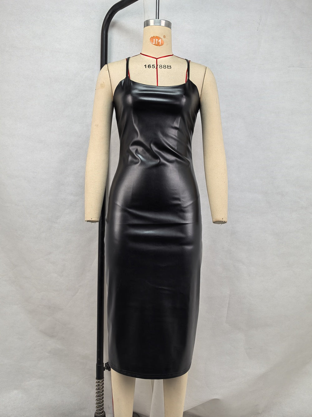 Valenzora | Ärmelloses Kleid mit Schlitz Kunstleder Nachtclub Sexy Rückenfrei zum Schnüren