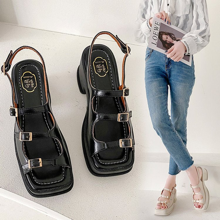 Damen Plateau-Sandalen mit verstellbaren Riemen und modischem Blockabsatz, Größe Valenzora