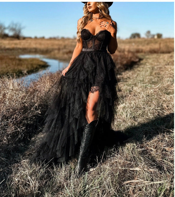 Valenzora | Durable Herringbone Mesh Lace Pure Desire Maxi Dress