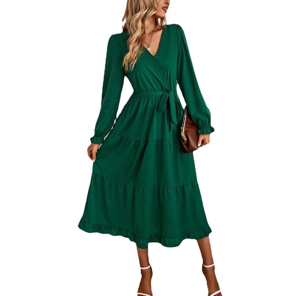 Damen-Wickelkleid mit Rüschendetails und eleganten Puffärmeln, Größe [Größe fehlt]