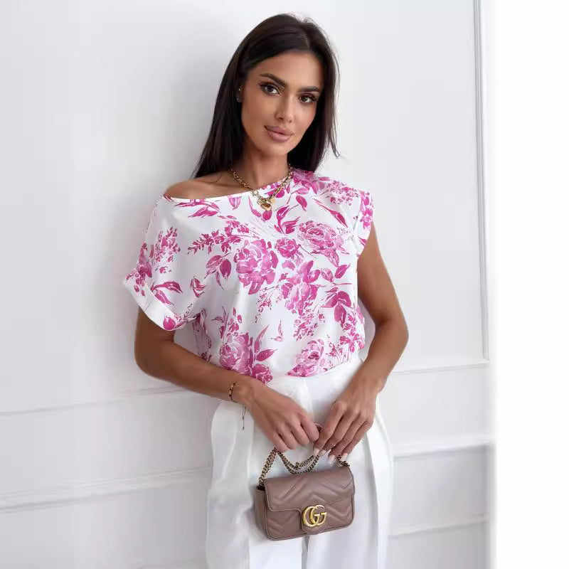 Valenzora | Summer printed round neck loose shirt