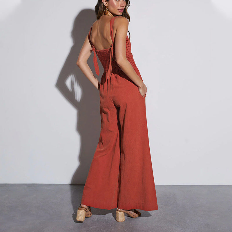 Eleganter Damen-Jumpsuit mit weitem Bein und verstellbaren Trägern, Größe