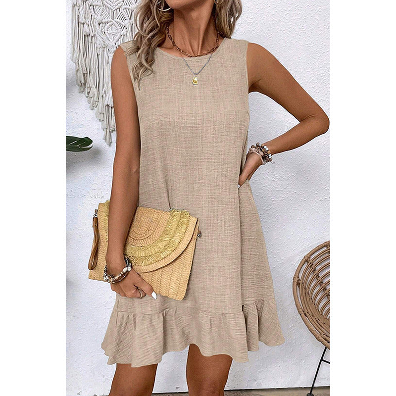 Damen ärmelloses Kleid mit Rüschensaum und lässigem Schnitt Drune