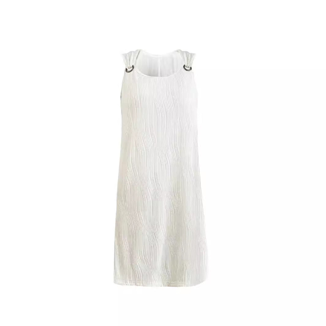 Women's summer dress with a unique wave pattern and fashionable strap details, size [size missing]