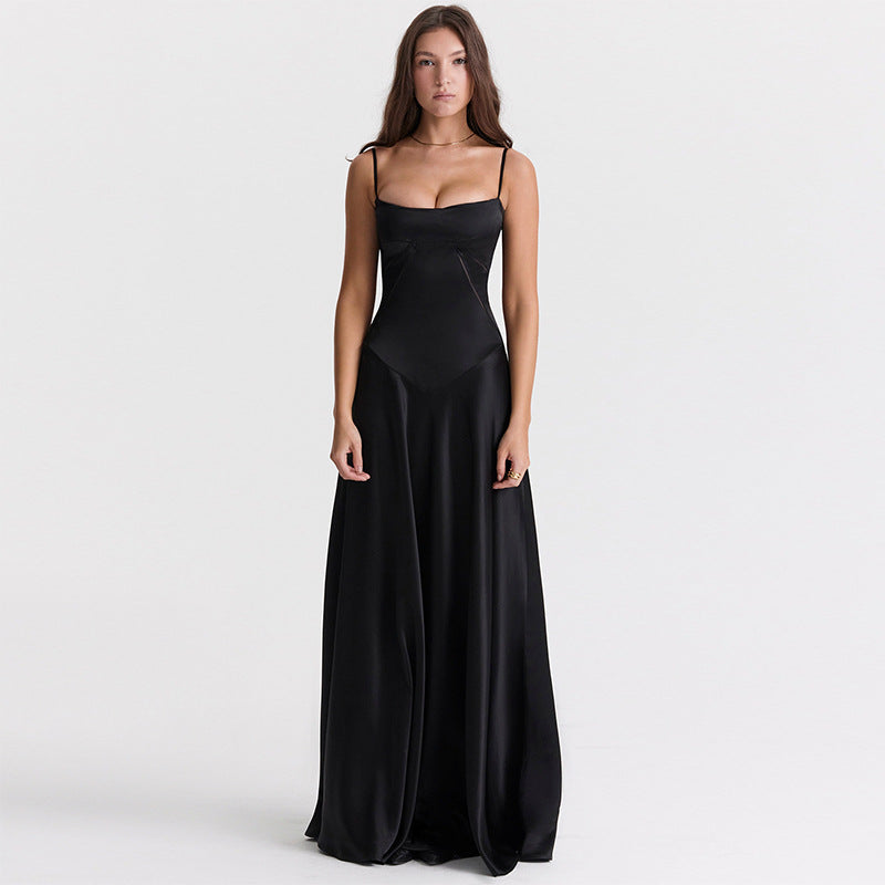 Women's evening dress with a figure-hugging cut and elegant satin finish, size Valenzora