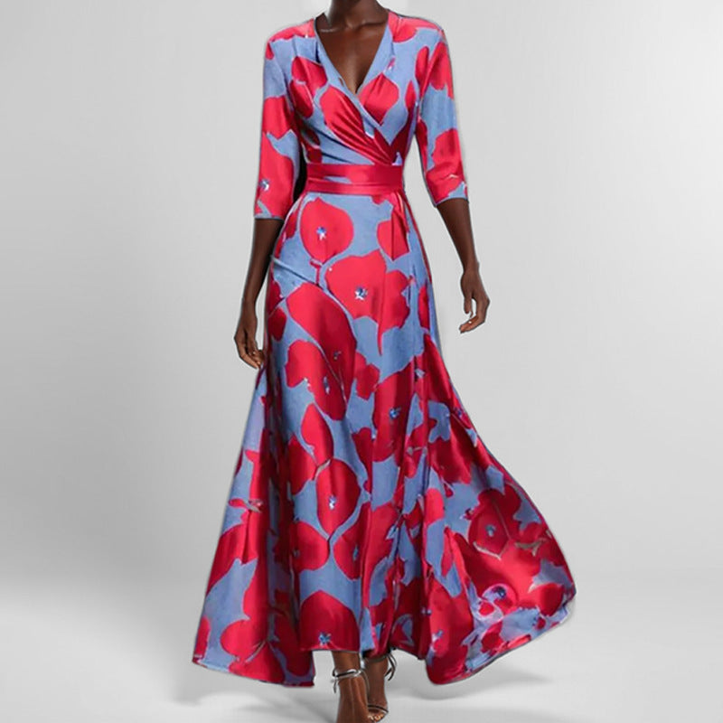 Valenzora | Elegantes V-Ausschnitt-Kleid mit Druck und Schößchen