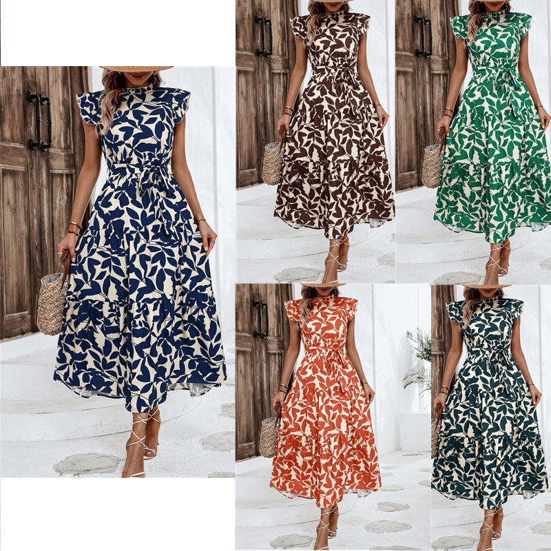 Damen lässiges Midikleid mit Rüschen und Blumenmuster, Größe