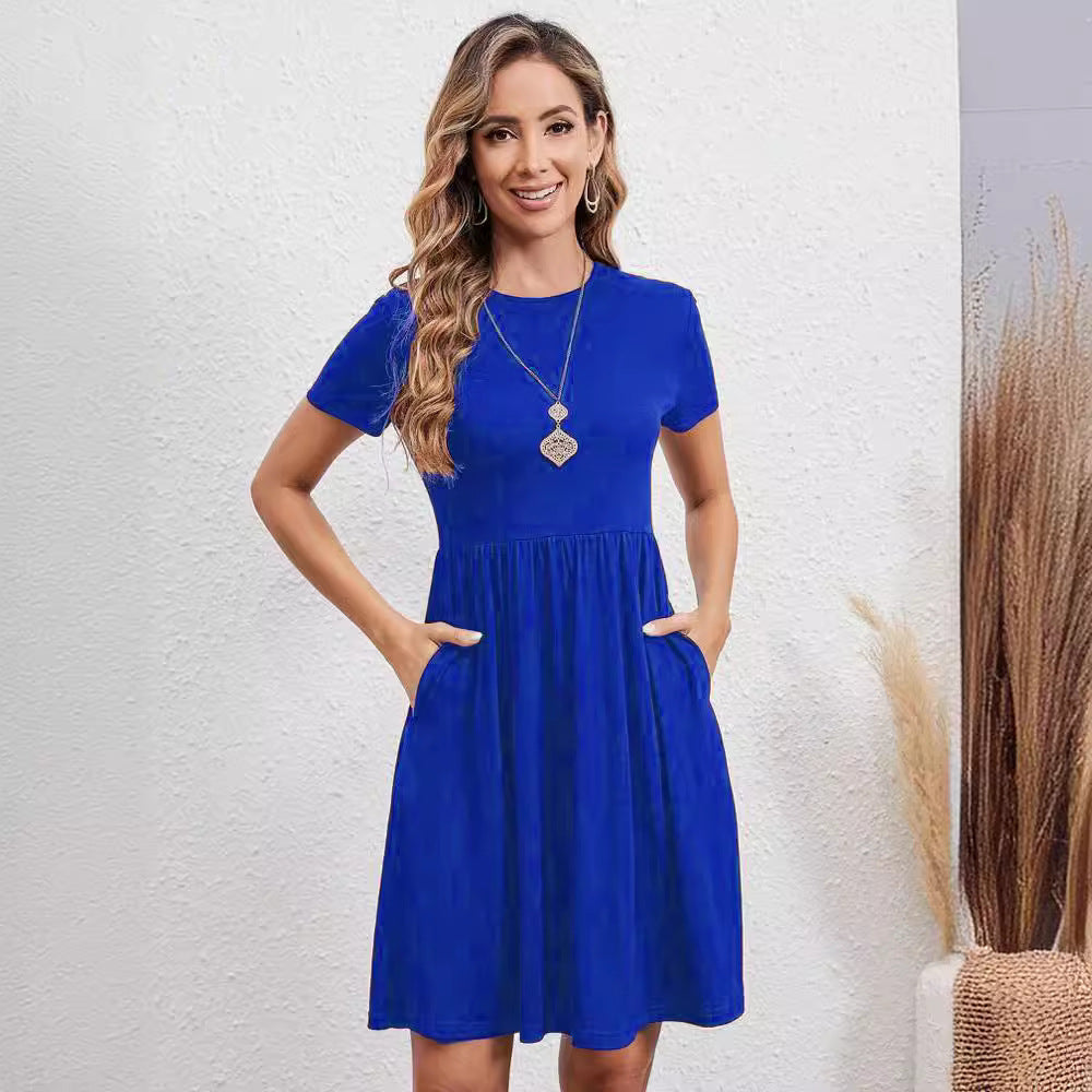 Valenzora | Elasticated waistband, knitted round neck short-sleeved dress