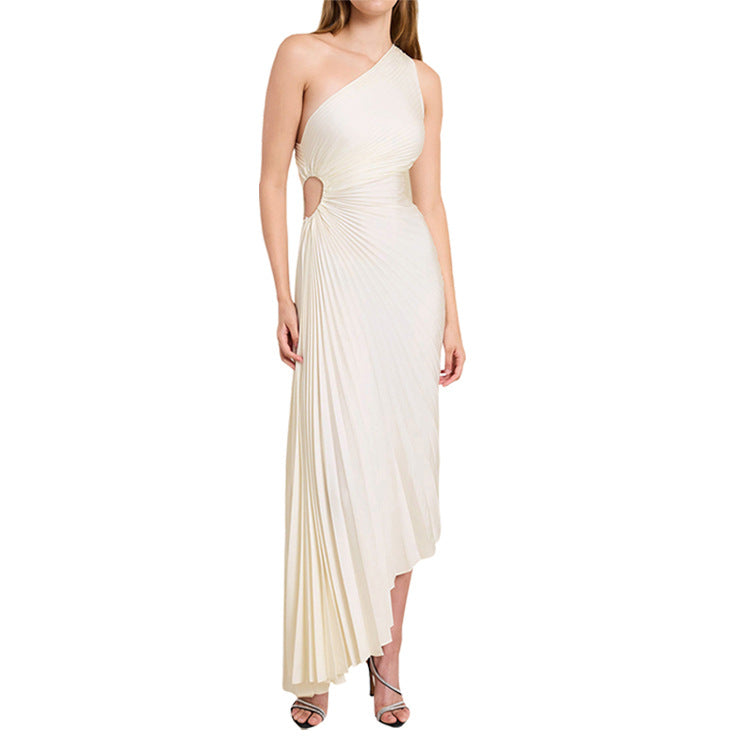 Valenzora | One-Shoulder-Plisseekleid in Midilänge