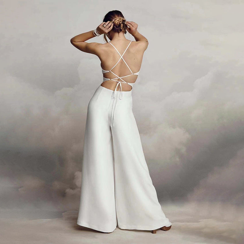 Valenzora | Sleeveless Spaghetti Strap V-Neck Bodycon Backless Jumpsuit