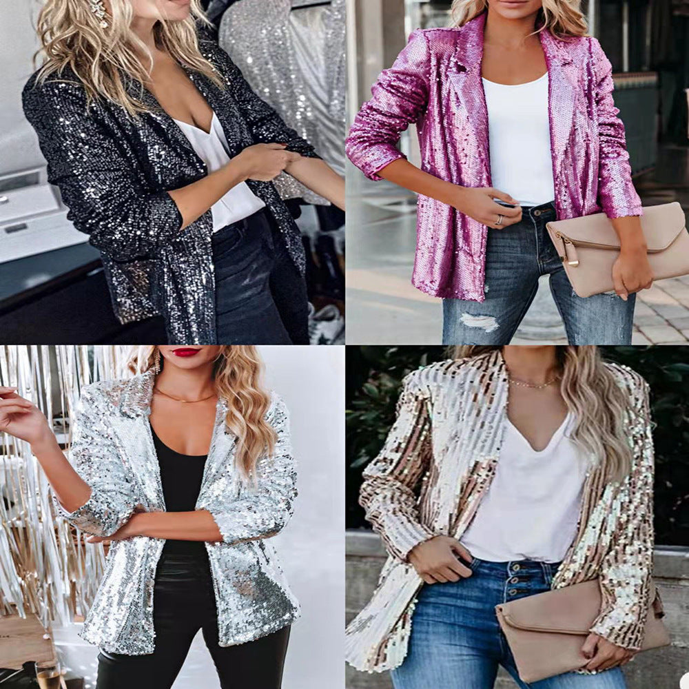 Glitzernder Pailletten-Blazer für Damen, modern geschnitten, Größe